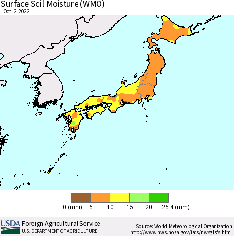 Japan Surface Soil Moisture (WMO) Thematic Map For 9/26/2022 - 10/2/2022