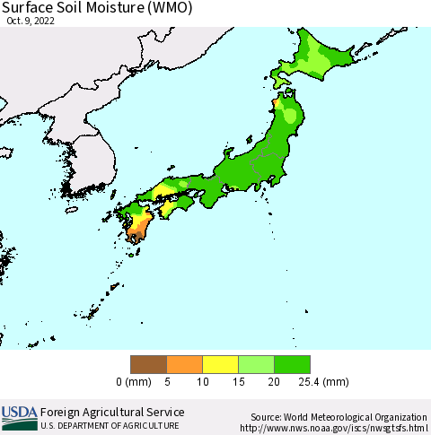Japan Surface Soil Moisture (WMO) Thematic Map For 10/3/2022 - 10/9/2022