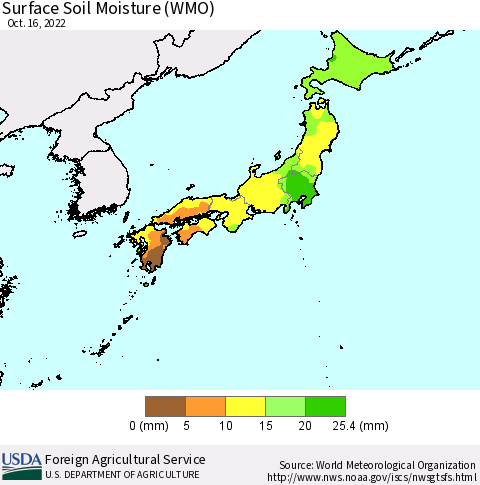 Japan Surface Soil Moisture (WMO) Thematic Map For 10/10/2022 - 10/16/2022