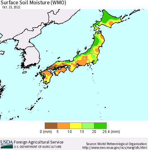 Japan Surface Soil Moisture (WMO) Thematic Map For 10/17/2022 - 10/23/2022