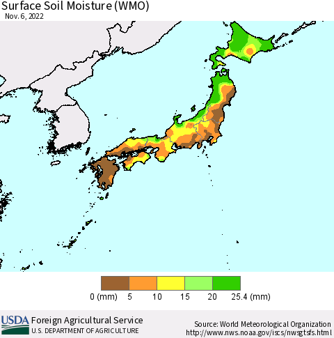 Japan Surface Soil Moisture (WMO) Thematic Map For 10/31/2022 - 11/6/2022