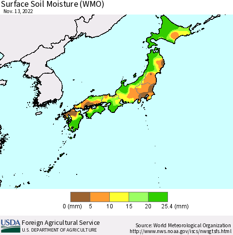 Japan Surface Soil Moisture (WMO) Thematic Map For 11/7/2022 - 11/13/2022