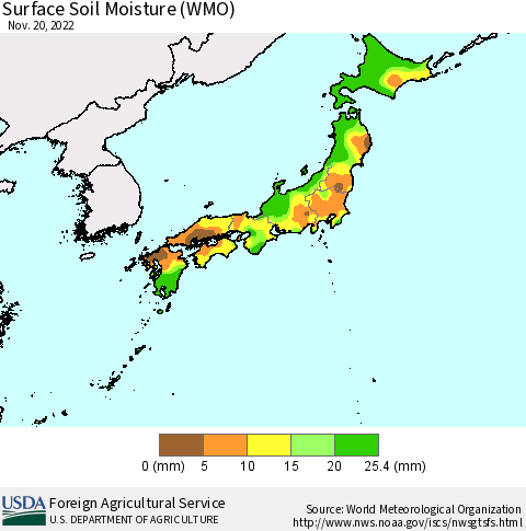 Japan Surface Soil Moisture (WMO) Thematic Map For 11/14/2022 - 11/20/2022