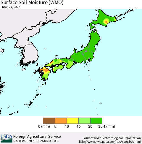 Japan Surface Soil Moisture (WMO) Thematic Map For 11/21/2022 - 11/27/2022