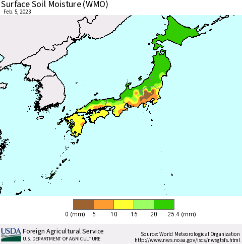 Japan Surface Soil Moisture (WMO) Thematic Map For 1/30/2023 - 2/5/2023