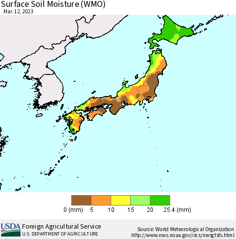 Japan Surface Soil Moisture (WMO) Thematic Map For 3/6/2023 - 3/12/2023