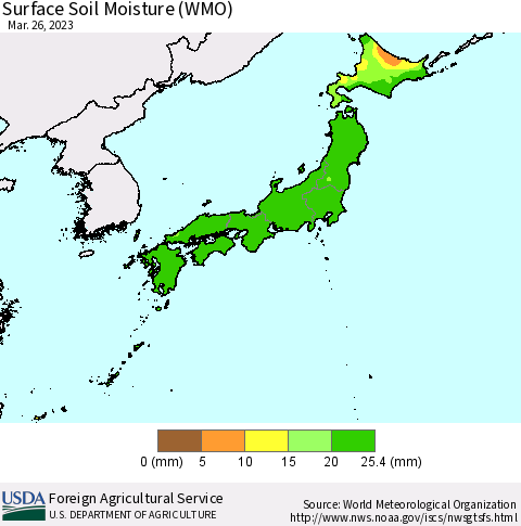 Japan Surface Soil Moisture (WMO) Thematic Map For 3/20/2023 - 3/26/2023
