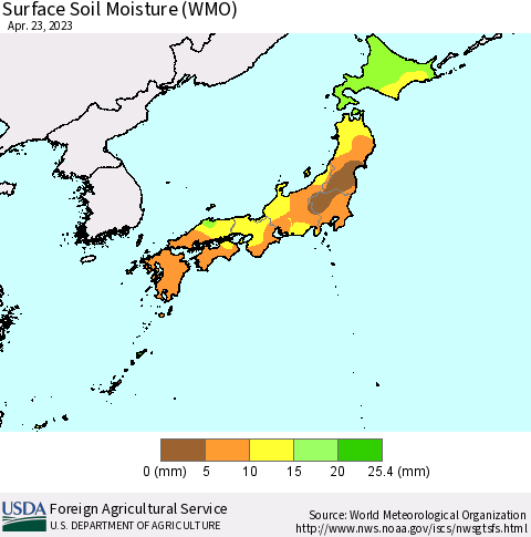 Japan Surface Soil Moisture (WMO) Thematic Map For 4/17/2023 - 4/23/2023
