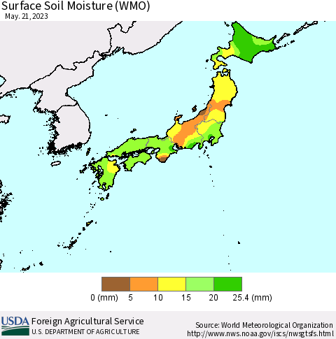Japan Surface Soil Moisture (WMO) Thematic Map For 5/15/2023 - 5/21/2023