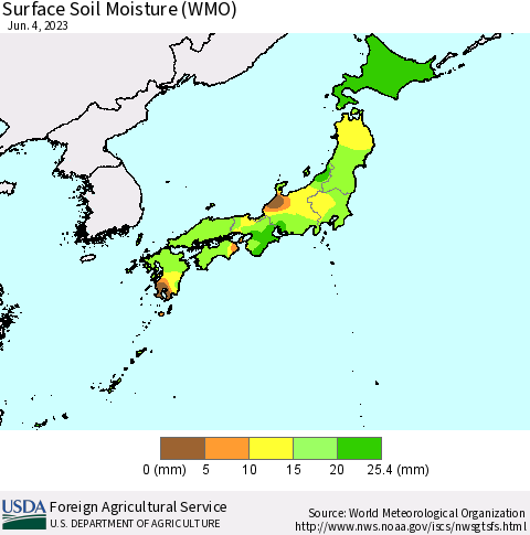 Japan Surface Soil Moisture (WMO) Thematic Map For 5/29/2023 - 6/4/2023