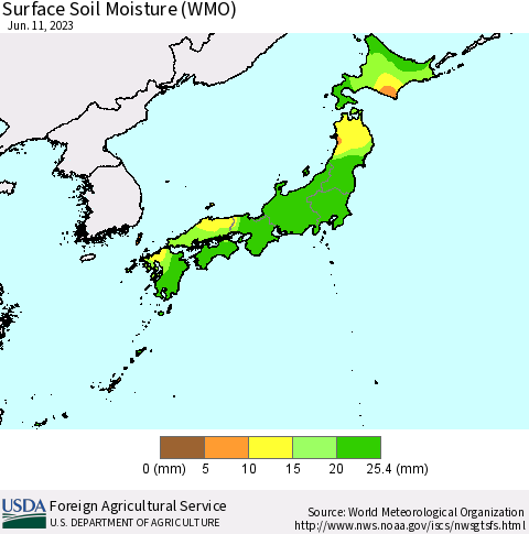 Japan Surface Soil Moisture (WMO) Thematic Map For 6/5/2023 - 6/11/2023