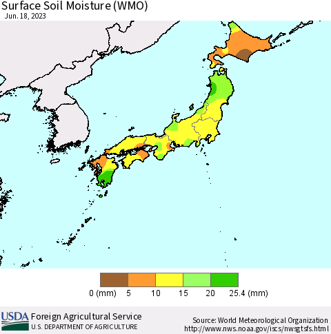 Japan Surface Soil Moisture (WMO) Thematic Map For 6/12/2023 - 6/18/2023