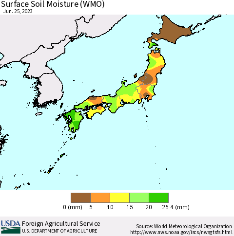 Japan Surface Soil Moisture (WMO) Thematic Map For 6/19/2023 - 6/25/2023
