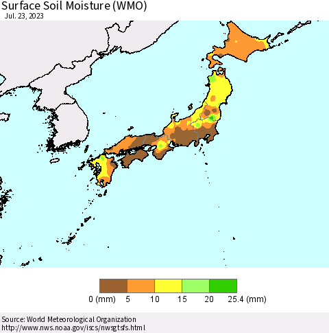 Japan Surface Soil Moisture (WMO) Thematic Map For 7/17/2023 - 7/23/2023