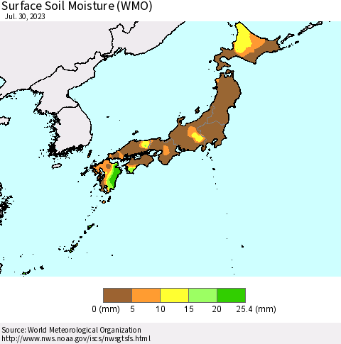 Japan Surface Soil Moisture (WMO) Thematic Map For 7/24/2023 - 7/30/2023