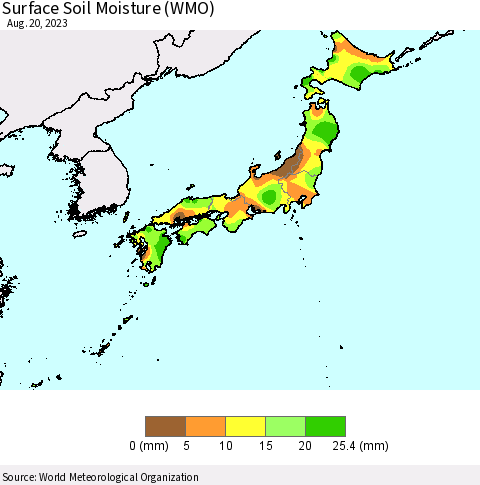 Japan Surface Soil Moisture (WMO) Thematic Map For 8/14/2023 - 8/20/2023
