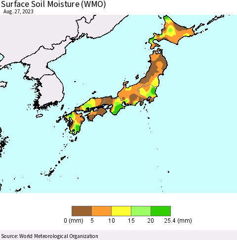 Japan Surface Soil Moisture (WMO) Thematic Map For 8/21/2023 - 8/27/2023