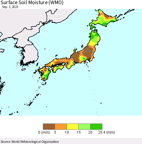 Japan Surface Soil Moisture (WMO) Thematic Map For 8/28/2023 - 9/3/2023