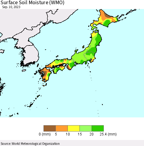 Japan Surface Soil Moisture (WMO) Thematic Map For 9/4/2023 - 9/10/2023