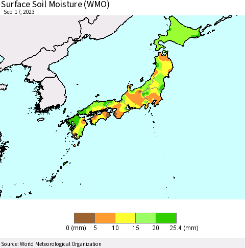 Japan Surface Soil Moisture (WMO) Thematic Map For 9/11/2023 - 9/17/2023