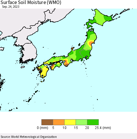 Japan Surface Soil Moisture (WMO) Thematic Map For 9/18/2023 - 9/24/2023