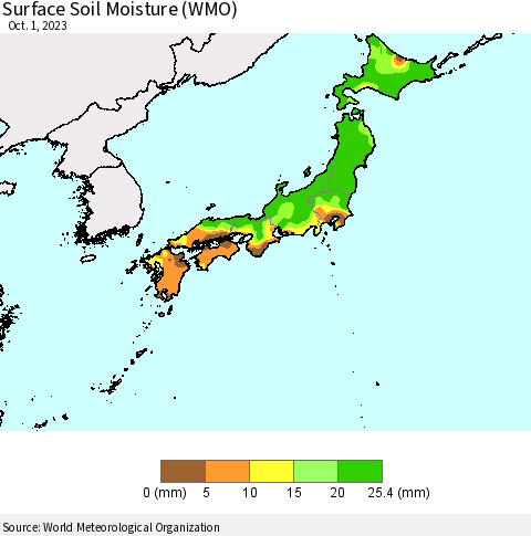 Japan Surface Soil Moisture (WMO) Thematic Map For 9/25/2023 - 10/1/2023