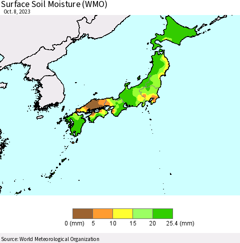 Japan Surface Soil Moisture (WMO) Thematic Map For 10/2/2023 - 10/8/2023