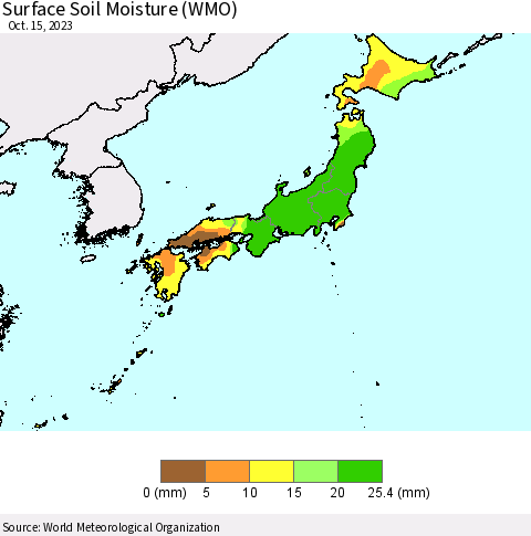 Japan Surface Soil Moisture (WMO) Thematic Map For 10/9/2023 - 10/15/2023