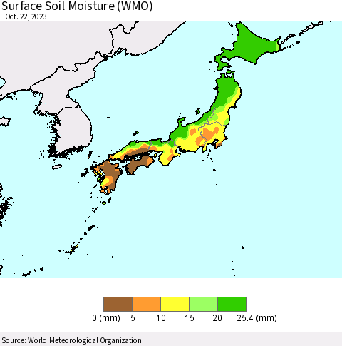 Japan Surface Soil Moisture (WMO) Thematic Map For 10/16/2023 - 10/22/2023