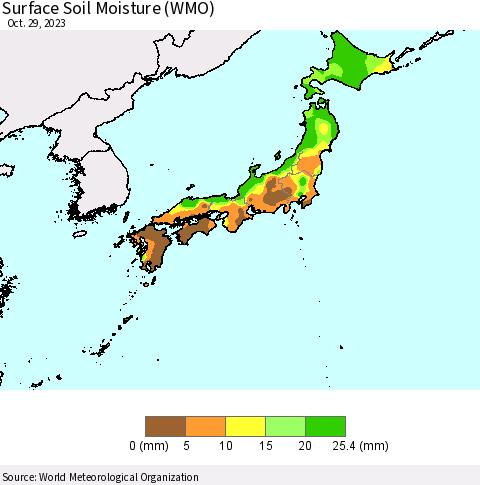 Japan Surface Soil Moisture (WMO) Thematic Map For 10/23/2023 - 10/29/2023