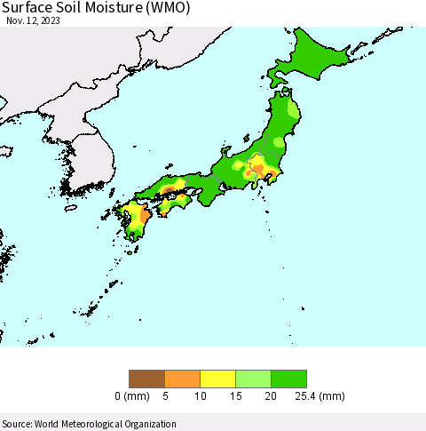 Japan Surface Soil Moisture (WMO) Thematic Map For 11/6/2023 - 11/12/2023
