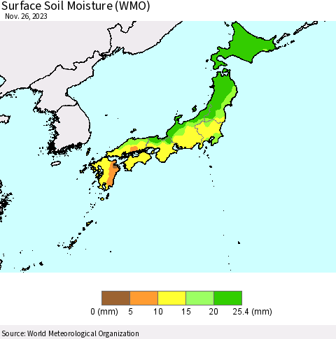 Japan Surface Soil Moisture (WMO) Thematic Map For 11/20/2023 - 11/26/2023