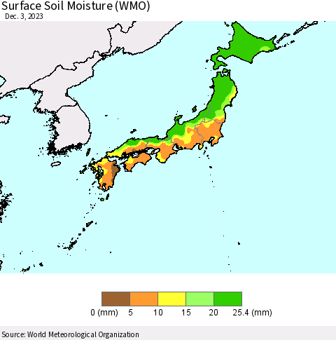 Japan Surface Soil Moisture (WMO) Thematic Map For 11/27/2023 - 12/3/2023