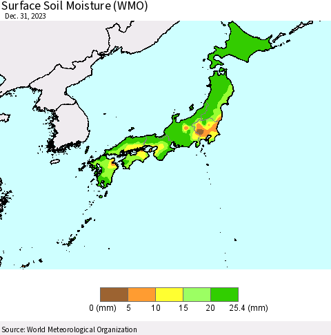 Japan Surface Soil Moisture (WMO) Thematic Map For 12/25/2023 - 12/31/2023
