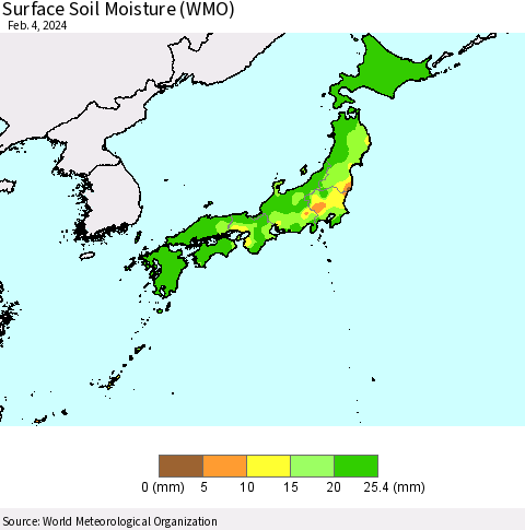 Japan Surface Soil Moisture (WMO) Thematic Map For 1/29/2024 - 2/4/2024