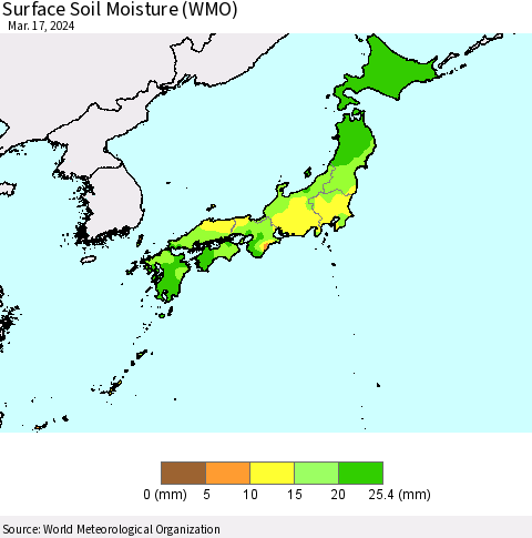 Japan Surface Soil Moisture (WMO) Thematic Map For 3/11/2024 - 3/17/2024