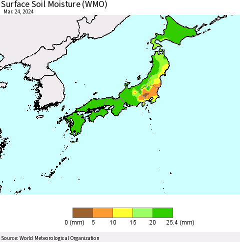 Japan Surface Soil Moisture (WMO) Thematic Map For 3/18/2024 - 3/24/2024