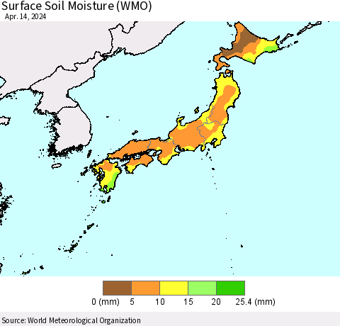 Japan Surface Soil Moisture (WMO) Thematic Map For 4/8/2024 - 4/14/2024