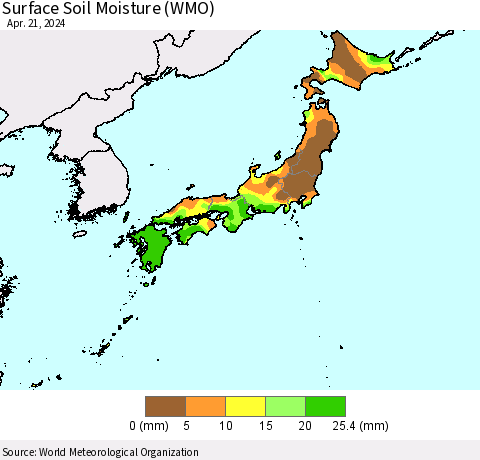 Japan Surface Soil Moisture (WMO) Thematic Map For 4/15/2024 - 4/21/2024