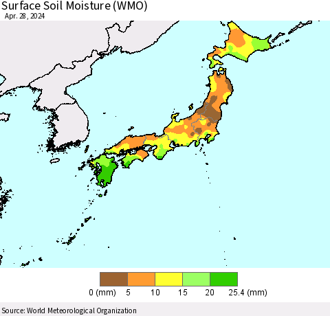 Japan Surface Soil Moisture (WMO) Thematic Map For 4/22/2024 - 4/28/2024