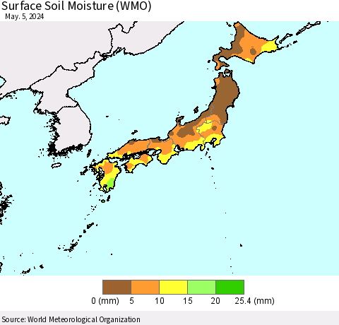 Japan Surface Soil Moisture (WMO) Thematic Map For 4/29/2024 - 5/5/2024