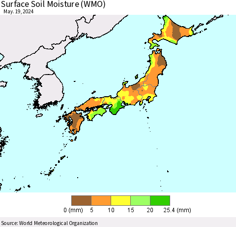 Japan Surface Soil Moisture (WMO) Thematic Map For 5/13/2024 - 5/19/2024