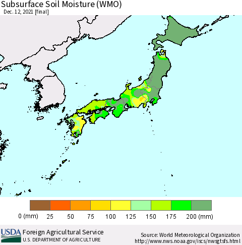 Japan Subsurface Soil Moisture (WMO) Thematic Map For 12/6/2021 - 12/12/2021