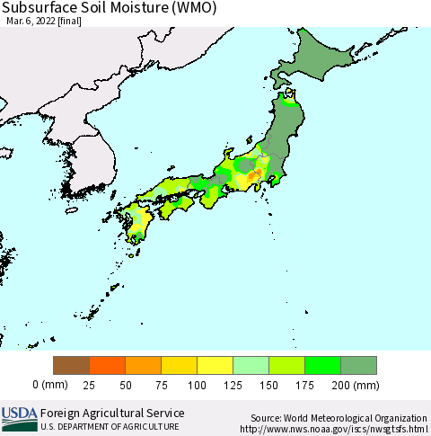 Japan Subsurface Soil Moisture (WMO) Thematic Map For 2/28/2022 - 3/6/2022