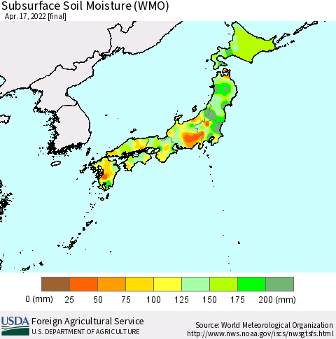 Japan Subsurface Soil Moisture (WMO) Thematic Map For 4/11/2022 - 4/17/2022