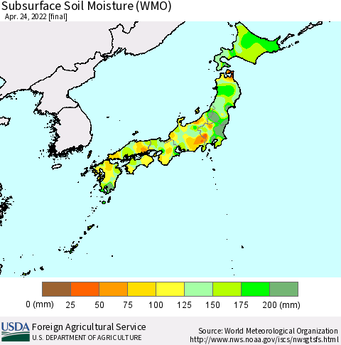 Japan Subsurface Soil Moisture (WMO) Thematic Map For 4/18/2022 - 4/24/2022
