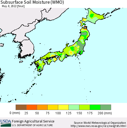 Japan Subsurface Soil Moisture (WMO) Thematic Map For 5/2/2022 - 5/8/2022