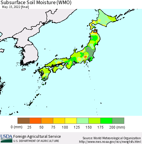 Japan Subsurface Soil Moisture (WMO) Thematic Map For 5/9/2022 - 5/15/2022