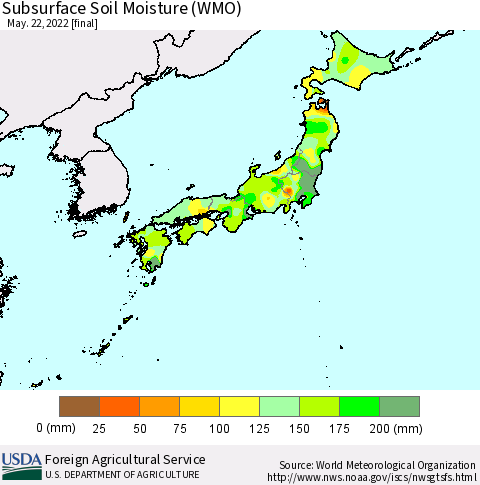 Japan Subsurface Soil Moisture (WMO) Thematic Map For 5/16/2022 - 5/22/2022