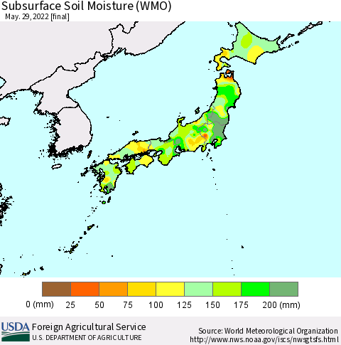 Japan Subsurface Soil Moisture (WMO) Thematic Map For 5/23/2022 - 5/29/2022